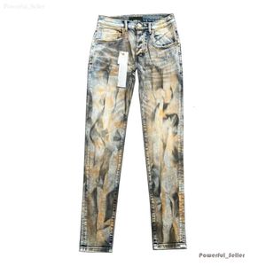 Jeans Heren Paars Dames Gestapelde lange broek Ksubi Ripped High Street Jeans Retro Paint Spot Patch Hole Denim Street chic Zachte voeten Micro-elastisch 2281