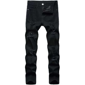 Jeans hommes rétro noir pantalon Stretch trou déchiré coupe ajustée haute qualité mode décontracté Denim pantalon 737 2