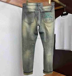 Jeans heren stretch designer benen open vork strakke capri -denim rechte broeken vleece dikke dikke slanke jean broek homme joggers borduurwerk afdrukken h69g