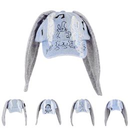 Jeans Minji Haerin OMG Stage Long Rabbit Ear Hat Y2K Style Denim Blue Baseball Cap Fashion Hip-Pop Cap Couple Birthday Gifts 240419