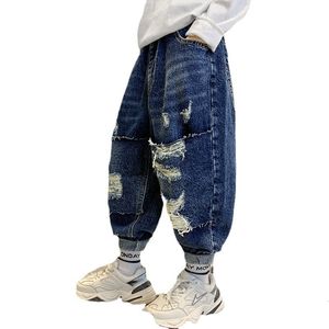 Jeans MODX Kinderkleding voor jongens Gescheurde jeans Lente Herfst Casual losse broek Mode Tienerkleding Blauwe denimbroek 230904