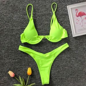 Jeans Néon Vert Vbar À Armatures Bikini 2023 Femme Maillot De Bain Femmes Maillots De Bain Twopiece V Forme Fil Bikini Ensemble Baigneur Maillot de bain K439