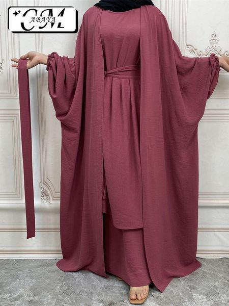 Jeans Nuevo diseño Ropa islámica para mujeres Conjunto de Abaya de 3 piezas Vestido modesto Moslimsets Regalo del Corán Burqa Dubai Abaya Bata de kimono turco