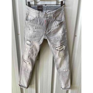 Jeans Nieuwe Heren Gat Lichtblauw Donkergrijs Italië Merk Man Lange Broek Broeken Streetwear denim Skinny Slim Straight Biker Jean D2 kwaliteit