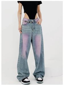 Jeans Nouvelle peinture Splash Contrast Female Band Straight Jeans For Women Loose Y2K Streetwear Trend Chic Harajuku High Waist Denim Pantalon