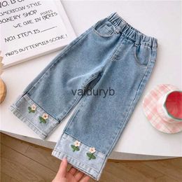 Jeans Nouveau-né mode bébé fille coton broderie florale jambe large Jean pantalon infantile enfant en bas âge ld Denim pantalon bébé vêtements 12M-10Yvaiduryb