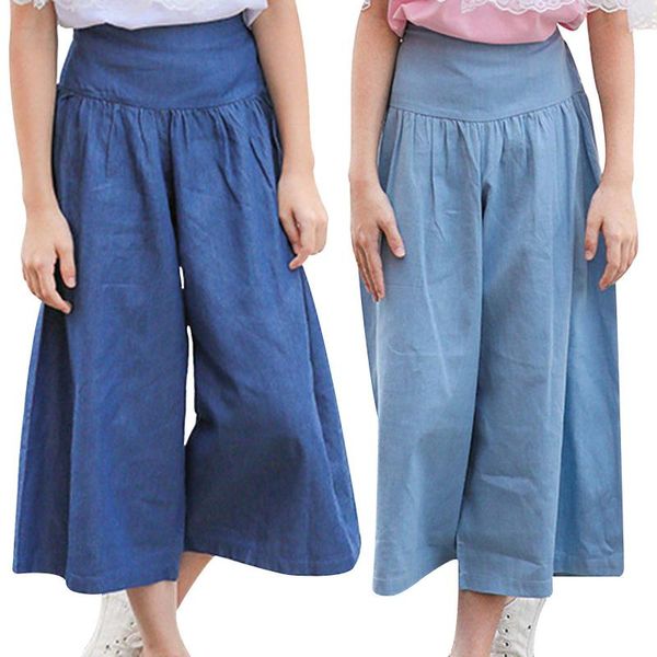 Jeans Oyolan filles pour enfants Denim pantalon adolescent jambe large 10 12 ans élastique taille haute enfants pantalon