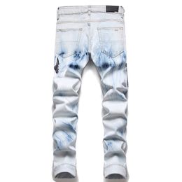 Jeans broek jeans jeans jeans slanke fitting nieuw trendy merk veelzijdige rechte broek borduurwerk quilten gescheurde merk vintage pant mode it 825