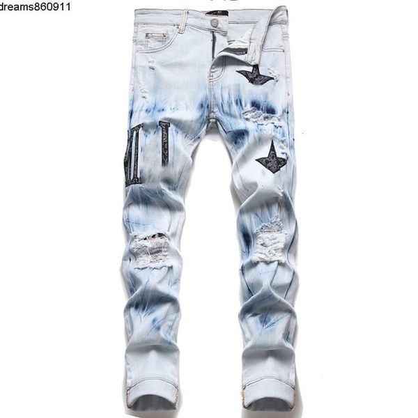 Jeans Pantalons Designer Hommes Slim Fit Nouvelle Marque À La Mode Polyvalent Droite Broderie Quilting Ripped Vintage Pantalon Mode C'est Très Bon {category}