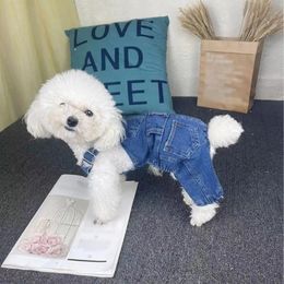 Jeans pour animaux de compagnie veste en coulée en jean bleu robe pour chiots mignon costume costume vêtements de vêtements pour animaux de compagnie 240412