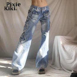 Jeans Pixiekiki Y2K multipocket basse taise cargo jeans femme streetwear pantalon denim vintage pantalon mignon pantalon p77ff62