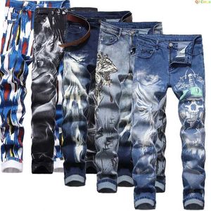Jeans plus taille pour hommes jeans 3D Impression numérique jeans élastique bleu pantalon blanc noir pour hommes nouilles plates 28-34 36 38 40 42 J240507
