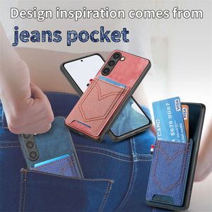 Jeans Pocket Design Shell pour Samsung Galaxy Note 20 S23 Ultra Note 9 10 Pro S8 S9 S10 Plus S10e étui portefeuille à fente pour carte magnétique