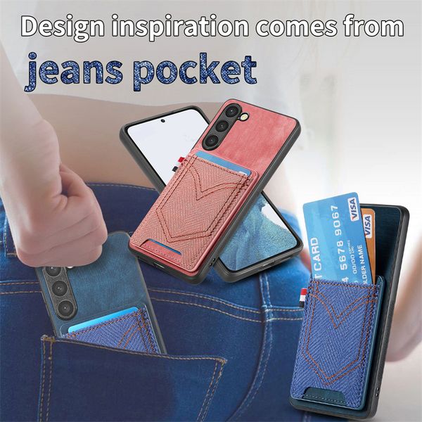 Funda con diseño de bolsillo para vaqueros para Samsung Galaxy Note 20 S23 Ultra Note 9 10 Pro S8 S9 S10 Plus S10e, funda tipo billetera con ranura para tarjeta magnética