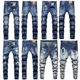 dsquared jeans para mujer diseñador hombres apilados jean para hombre alta calidad lujo moda bordado patchwork para mujer pantalones verdaderos denim slim fit pantalones bordados elásticos