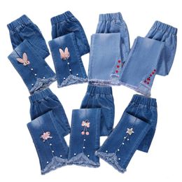 Jeans Prinses Meisjes Kinderkleding Broek Tiener Wijde Pijpen Meisje Kleding Flared Slim Fit Voor 2 tot 12 jaar Kind 230711