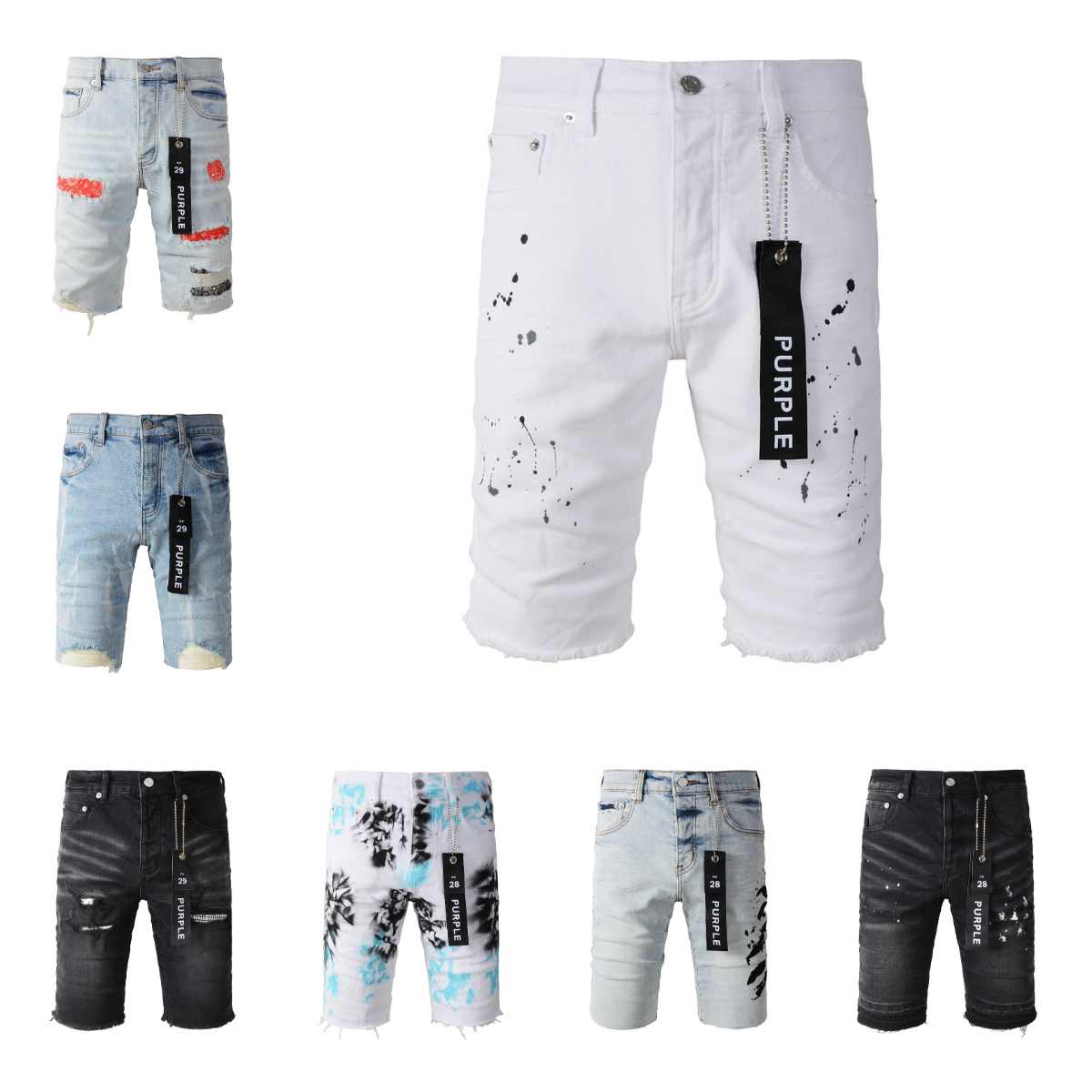 Kot porul marka tasarımcısı erkek mor kot pantolon şort hip hop rahat diz uzunluğunda jean giyim 29-40 boyutu yüksek kaliteli şort denim