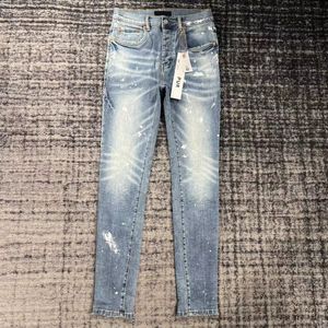 Jeans paarse merkontwerper heren scheurde rechte regelmatige denim tranen gewassen oude lange mode -gat stack268