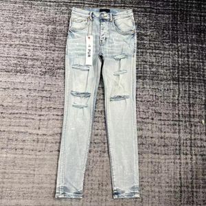 Jeans paarse merkontwerper heren scheurde rechte regelmatige denim tranen gewassen oude lange mode -gat stack170
