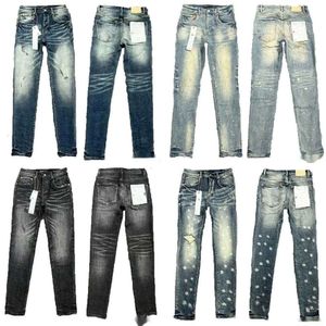 Jeans paarse modeontwerper European Jean Hombre Letter Star Men Borduurwerk patchwork gescheurd voor trend merk motorfiets pant heren skens skinny s