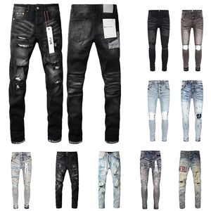 Jeans jeans violet designer pour pantalon homme broderie empilée Distressed Ripped Biker Slim Straight jean européen hombre hommes pantalons pantalons