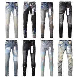 Jeans jeans en jean pourpre jeans concepteurs pour hommes skinny moto tendance patchwork déchiré toute l'année slim à jambes minces en gros