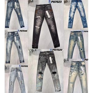 Jeans Designer pour hommes violets PL8821587 Biker Ripped Slim Sket Skinny Pantal