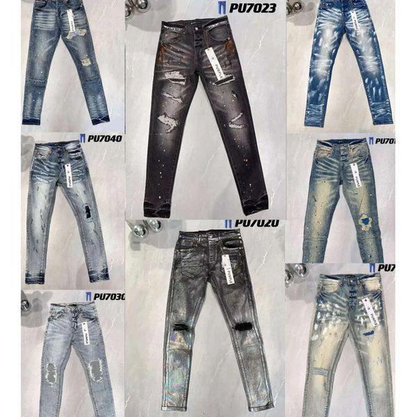 Jeans Púrpura Diseñador de hombres Pl8821587 Biker rasgado Pantalones pitillo rectos delgados Diseñador True Stack Jeans de moda Marca de tendencia Pantalón vintage Jeans de marca púrpura 617
