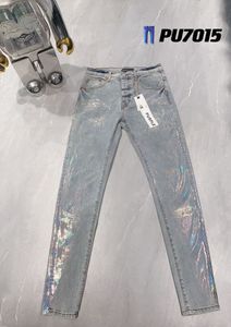 Jeans paarse heren jeans ontwerper denim borduurwerk broek mode gaten broek Amerikaanse maat 28-40 hiphop noodlijdende rits broek maat 29-40 670
