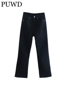 Jeans puwd femmes noire chirurgicale jeans 2022 dames pantalons occasionnels high street burrs zippers vintage pantalon slim femelle chic fond