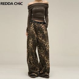 Jeans REDDACHiC Pantalones vaqueros holgados con estampado de leopardo de talla grande para mujer, pantalones de pierna ancha informales de gran tamaño, pantalones de hip hop, ropa de calle coreana Vintage Y2k