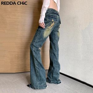 Jeans reddachic rinkles flare jeans pour femmes bac à taille brute pantalon bootcut cloche fond d'été