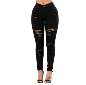 Jeans Jeans rasgados para mujeres Sexy Skinny Denim Moda Lápiz Pantalones Mujer Cintura alta Ropa vintage Ropa de calle femenina Pantalones ajustados