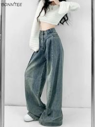 Jeans S4XL jambes larges jean femmes rétro Chic ample Simple allmatch printemps été adolescents pantalon taille haute élégant petit ami coréen
