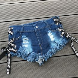 Jeans Sexy Quaste Denim Booty Shorts Bandage Vintage Niedlicher Bikini Sexy Jeans Shorts Low Rise Micro Mini Short Erotik Culb Wear Fx28 Y1907