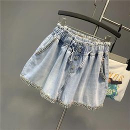 Jeans Shnsophi 2021 Summer Femmes Ligne large Denim Shorts Ladies Fashion Nouvelle strass exquise Line A Line Korean Jeans Hot Pantal