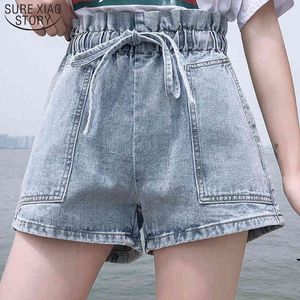 Jeans korte femme zomer denim vrouwen hoge taille losse rechte elastische shorts broek vrouwen 9695 210415