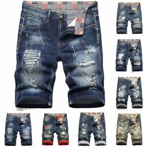 Shorts en jeans pour hommes décontractés Fi Color Patchwork Shorts à l'extérieur plage quotidienne short vintage Denim à déchirer vintage T1de #