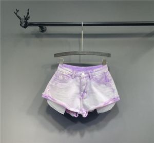 Jeans Shorts Purple Vintag Hight Taist Cuffs Summer Women Casual DM00183531275440120