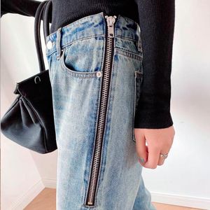 Jeans printemps et été nouveau jean jeans féminin haute taille minceur de zipper zippe hémat pantalon pantalon raideg