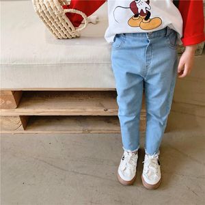 Jeans lente aankomst Koreaans stijl katoen voor coole schattige meisjes en jongens pure kleur mode casual all-match slanke lange broek