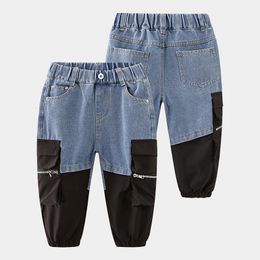 Jeans printemps automne décontracté 2 3 4 5 6 8 10 12 ans vêtements pour enfants Denim poche à fermeture éclair Patchwork Jeans pour enfants bébé garçon 230322