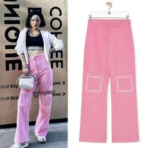 Jeans Straight Street Lowewe High Lowe Out Casual Loewees Arrivées Loeewe Taille Broderie Designer Hold Femmes Patch Décoration Bleu Denim Street Pantalon Bpd8 Luxu