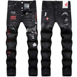 Jeans Stree Dsquare luxe Denim hommes Dsquare broderie pantalon mode trous vêtements V7Q0