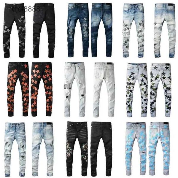 Jeans Street Fashion Fashion Men Retro Light Blue STRING FITNY Fit Risk Risk Patched Hip Hop Brand Pants Hombre Hombre