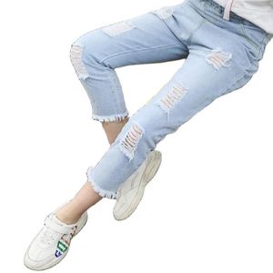 Jeans zomermeisjes scheurden kinderen voor kinderen babykleding denim pant girl's gebroken gat 3-12y