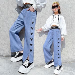 Jeans été mince Cool droite pour les filles adolescentes coréen imprimé coton lâche Denim pantalon enfants grandes filles vêtements