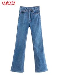 Jeans Tangada 2022 mode femmes bleu Flare jean pantalon Long taille haute poches boutons femme pantalon 4M30