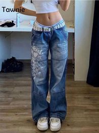 Jeans Tawnie imprimé Baggy Y2k jean taille basse femme jean 2023 automne hiver surdimensionné jambe large pantalon Baggy pantalon Cargo décontracté