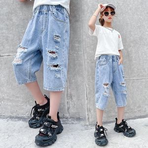 Jeans pour filles de 17 ans, mode printemps-été 2023, pantalons en Denim avec trous cassés, longueur aux genoux, vêtements pour adolescentes